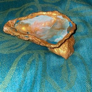 Gold and Blue Oyster Shell Trinket Dish